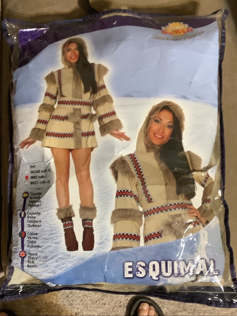 Women’s Eskimo Halloween Faux-Fur Trim Hooded Poncho Costume Size Large